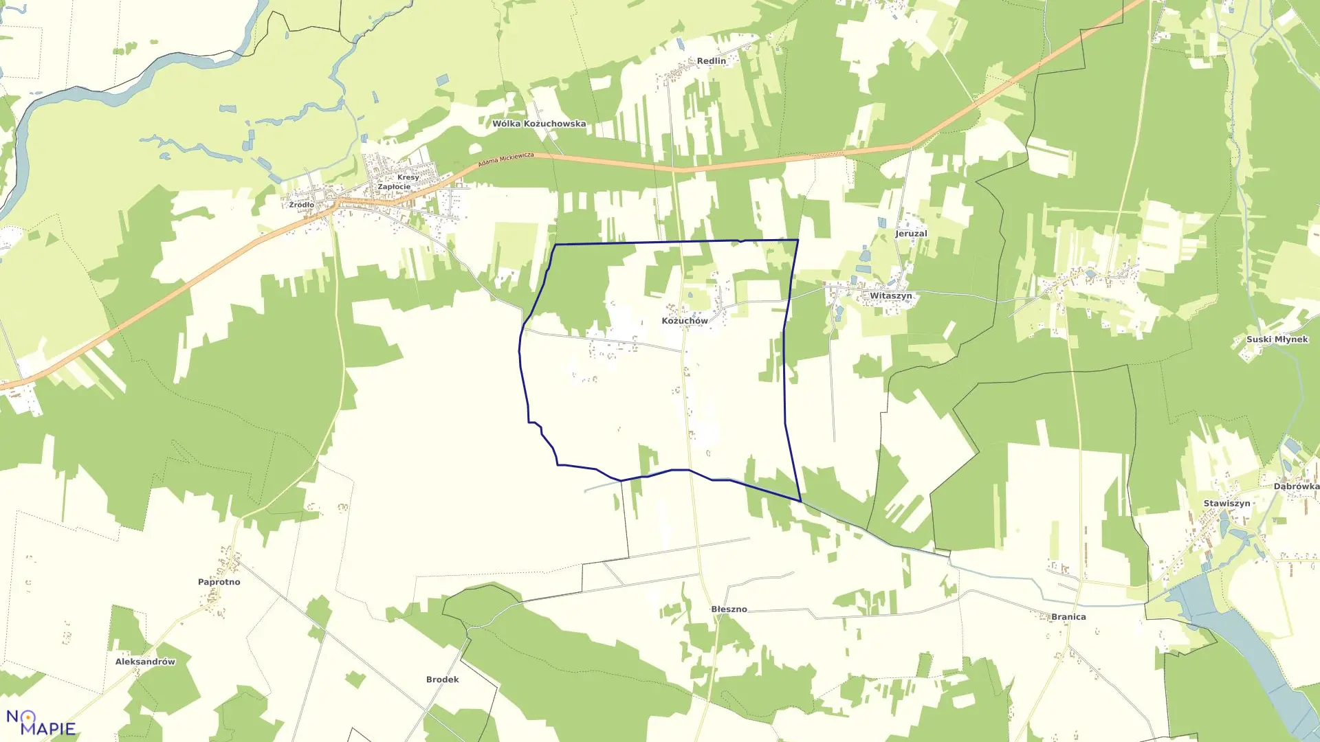 Mapa obrębu KOŻUCHÓW w gminie Wyśmierzyce