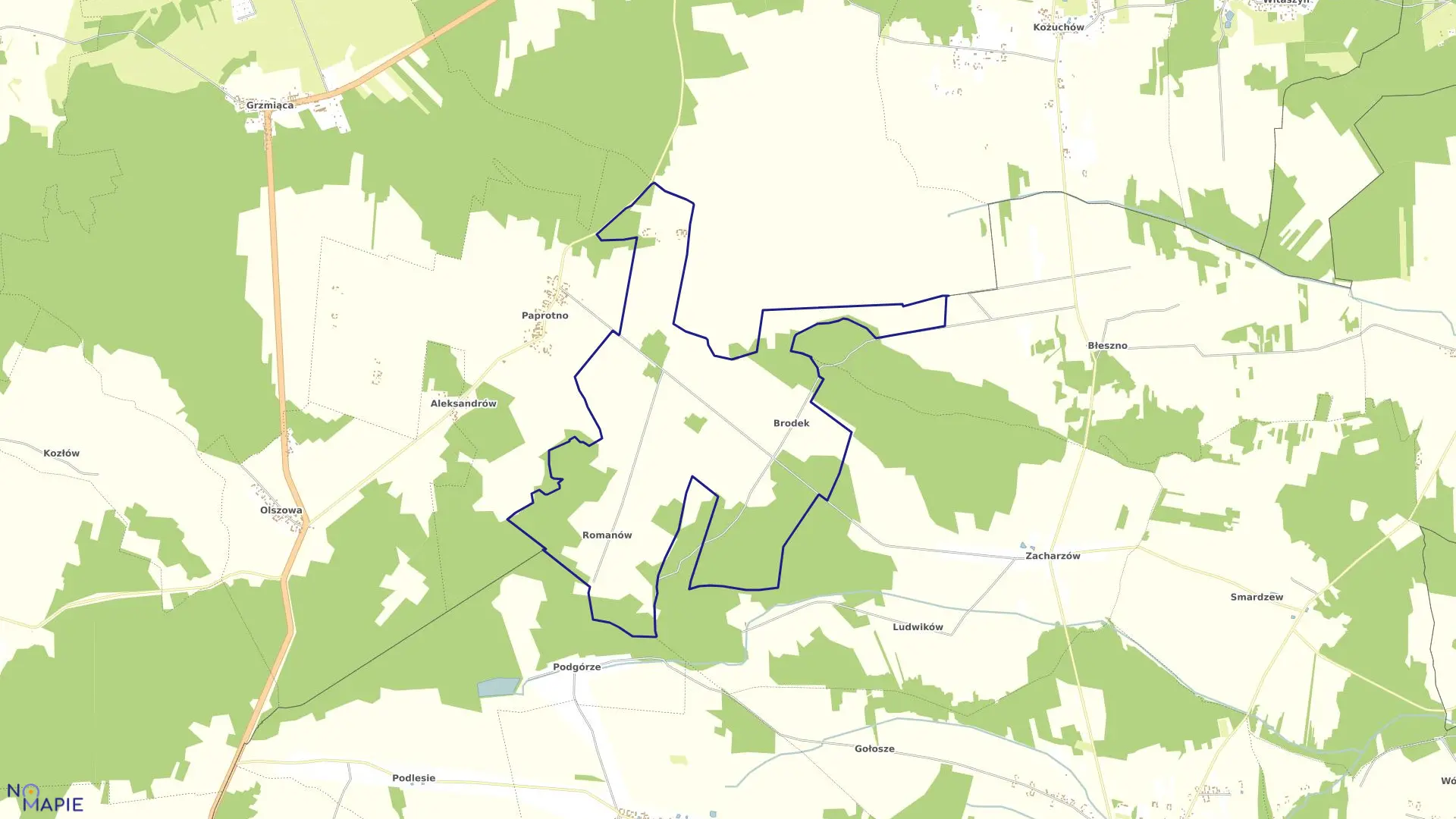 Mapa obrębu ROMANÓW w gminie Wyśmierzyce