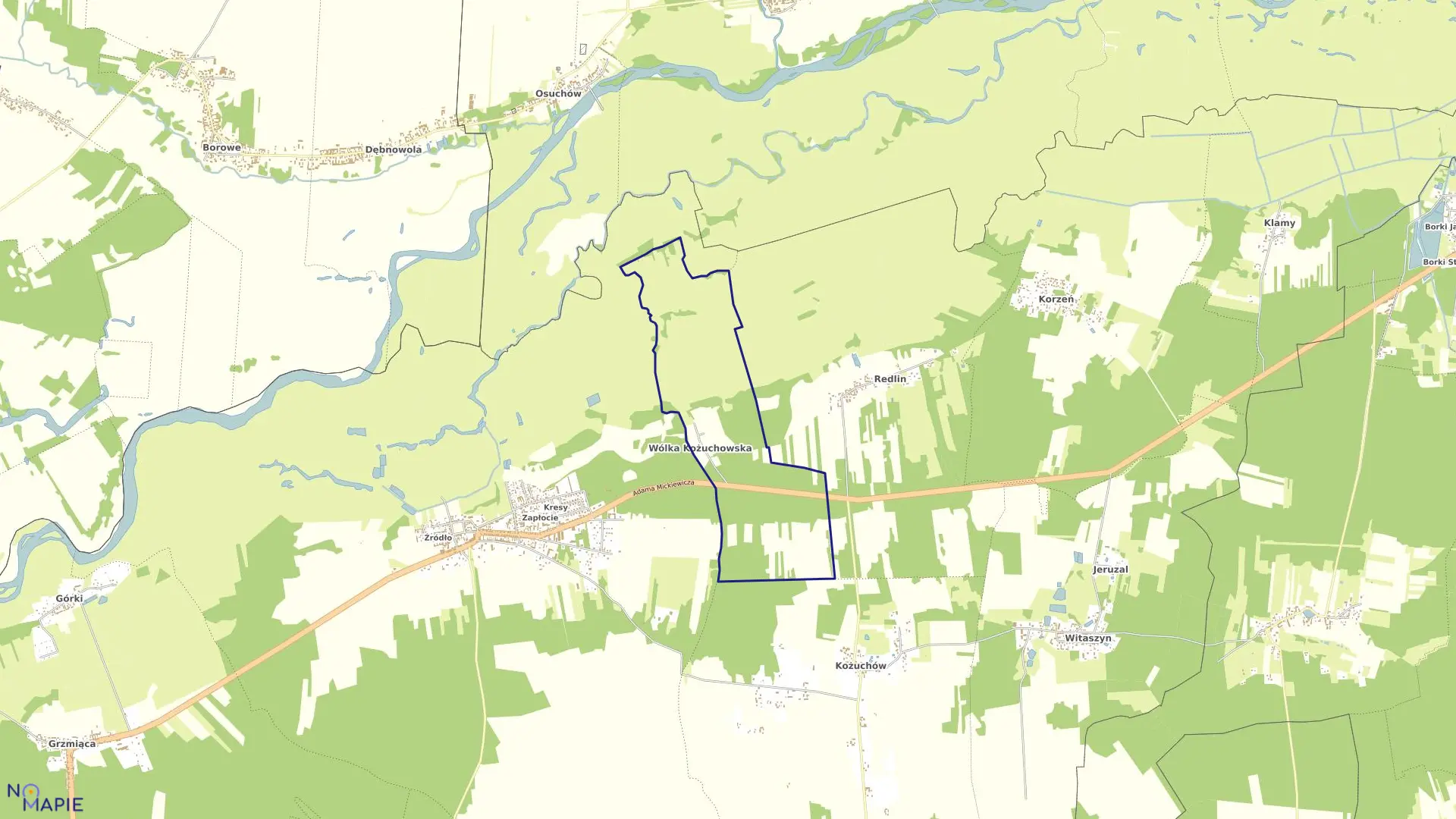 Mapa obrębu WÓLKA KOŻUCHOWSKA w gminie Wyśmierzyce